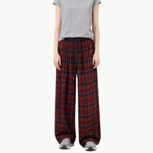 Retro Plaid Fleece Lined Wide Leg Pants