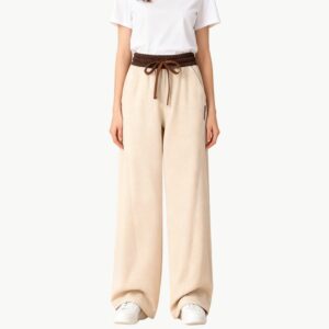 Color Blocked Fleece Lined Wide Leg Casual Pants