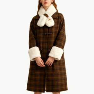 Plaid Fleece Lined Wool Coat