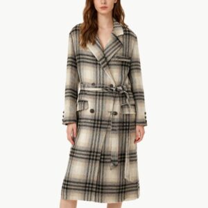 Elegant Plaid Mid Length Wool Coat for Women