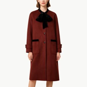 Women's Wool Coat with Bow and Cotton Lining