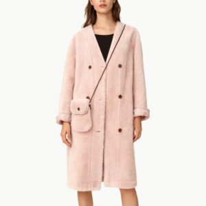 V Neck Thickened Lambswool Coat