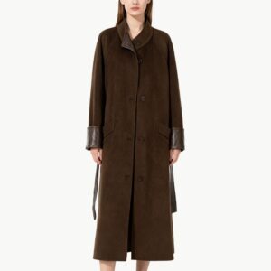 Women's Wool Coat with Leather Trim