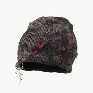 Color Blocked Ripped Knit Hat
