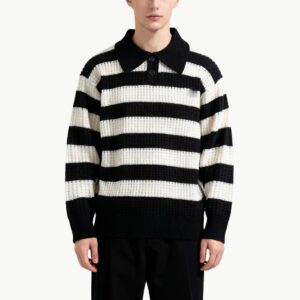 Color Blocked Striped Men's Collared Sweater