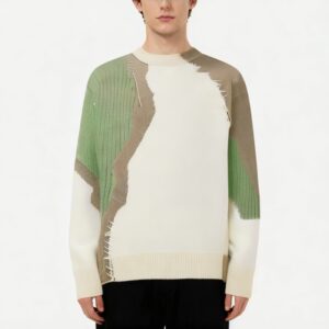 Loose fitting Color blocked Cotton Blend Sweater