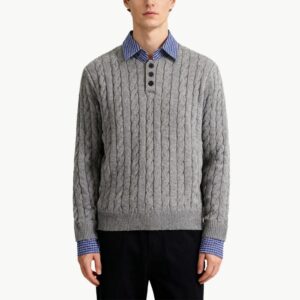 Men's Faux Two Piece Collared Sweater