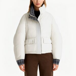 Plaid Patchwork Stand Collar Down Jacket