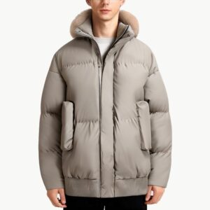 Hooded Down Jacket with Fur Collar